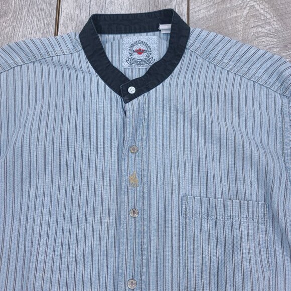 Mid West Garment Shirt Mens XL Blue Striped Blade Collar Vintage MWG Button Snap - Picture 5 of 7